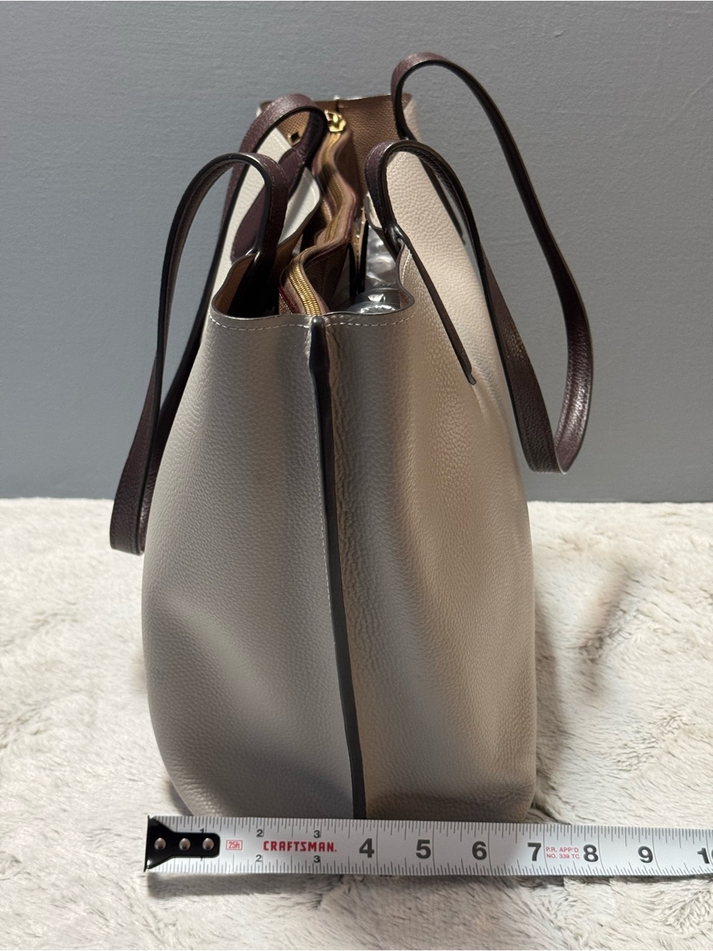Coach Dove Gray and Dark Brown Two-Tone Willow Leather Tote with Gold Hardware - Picture 14 of 15